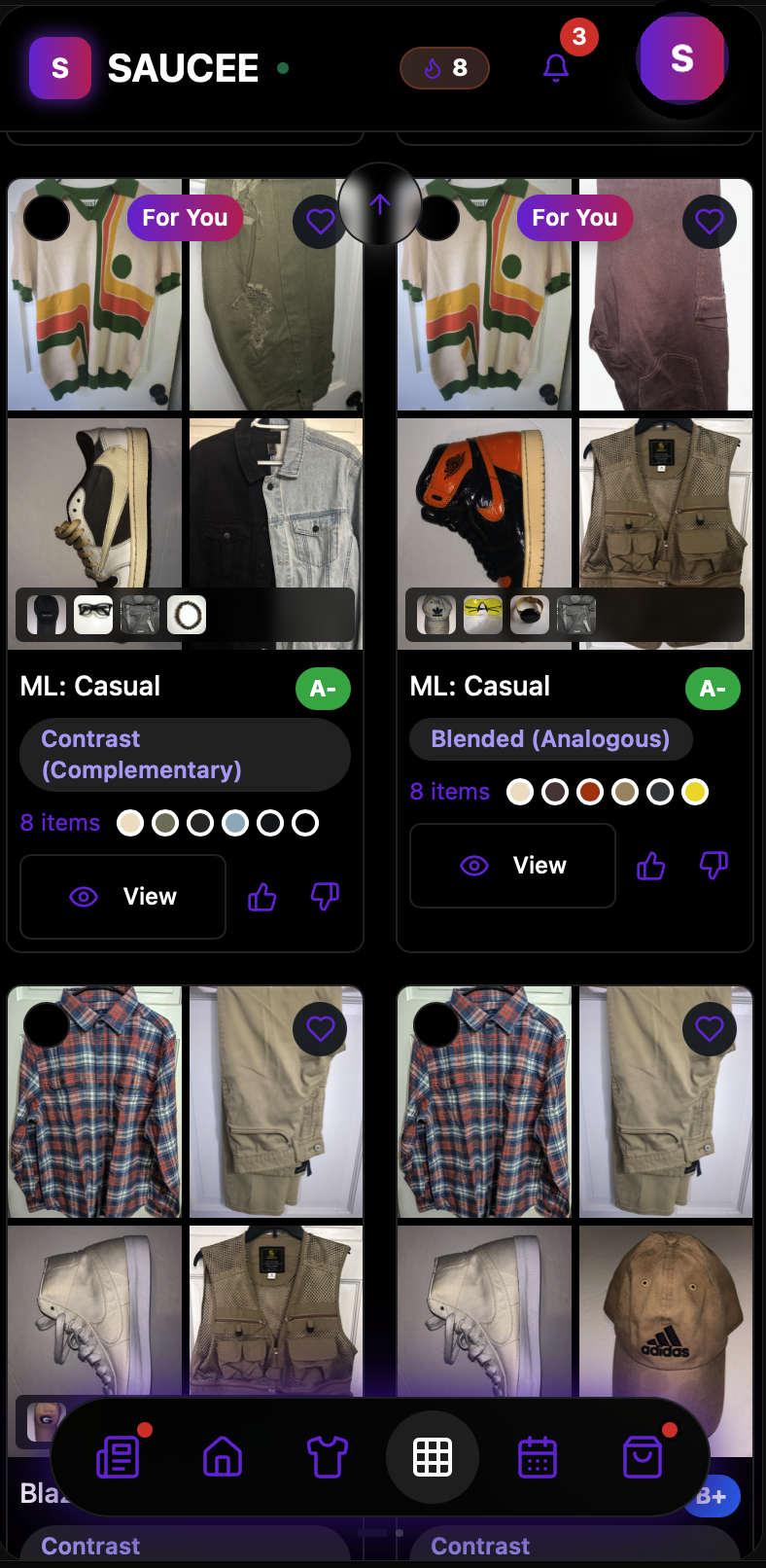 Saucee app machine-learning outfit suggestions with color harmony grades