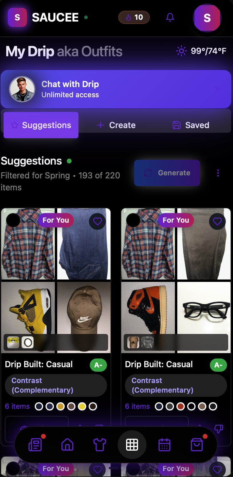 Saucee app smart drip suggestions with outfit combinations